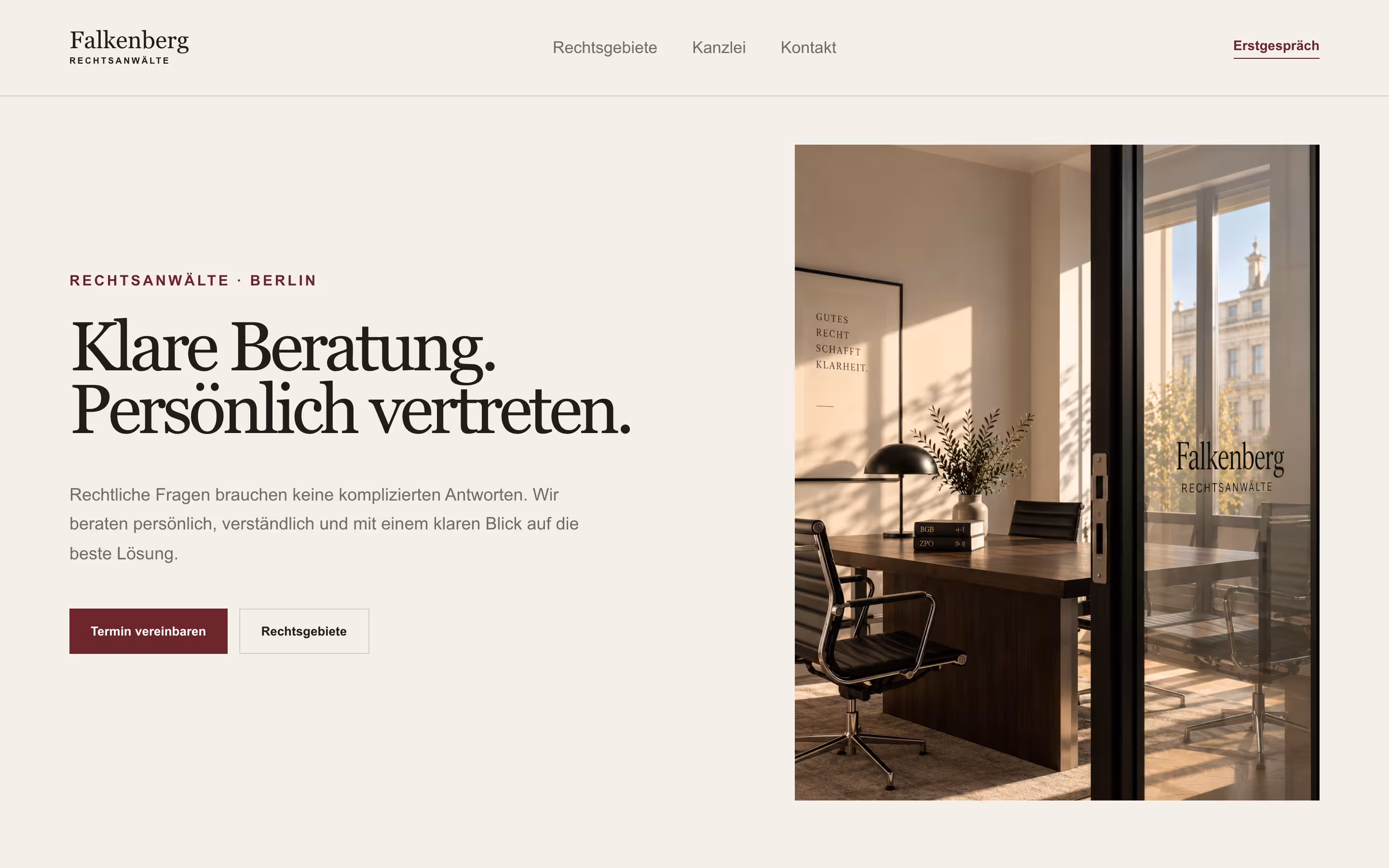 Startseite der Website für Kanzlei Falkenberg